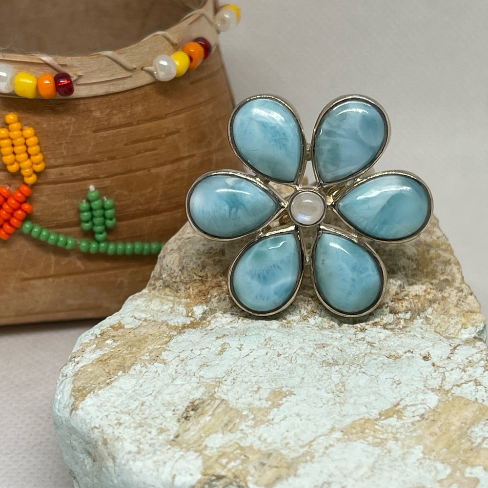 🛑SOLD🛑 Sterling Silver Stamped 925 Larimar and Rainbow Ring